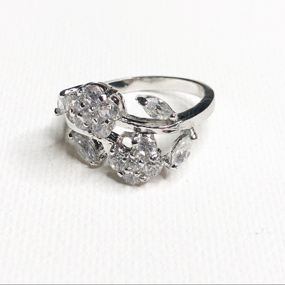 Dainty Flower Cubic Zirconia Sterling Silver Ring